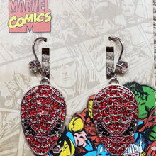 Load image into Gallery viewer, Marvel Comics "SPIDER-MAN Mask" Simulated Ruby Red Pave, Leverback EARRINGS