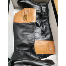 Load image into Gallery viewer, Ralph Lauren Jaden Black and Tan Riding Boot 6.5 With Polish, Brush &amp; Box