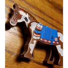 Load image into Gallery viewer, LEGO Part-4493c01px2 VG Horse w/ Blue Blanket Right Side Red Circle Pattern 6766