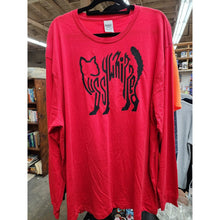 Load image into Gallery viewer, Pussywhipped, Black on Red Scared Cat Logo - Cat Lover Long Sleeve T-Shirt (2XL)