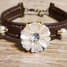 Load image into Gallery viewer, Leather Strap Bracelet with Acrylic Flower, Pearl