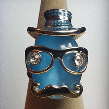 Load image into Gallery viewer, Size 8 Simulated Blue Cat's Eye 7.4 ctw, White Austrian Crystal, Enameled,...