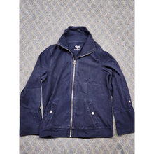 Load image into Gallery viewer, Relaxed by Charter Club large petite collared Navy zip up sweater jacket