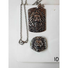 Load image into Gallery viewer, Men's Black Oxidized Stainless Steel "Lion Head" Carved Ring &amp; Dog Tag Pendant on 24" Chain Set