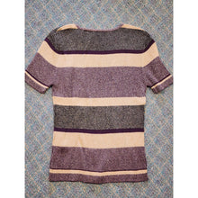 Load image into Gallery viewer, Kathie Lee Knit Top Shirt Womens Small Short Sleeve Stripe Green Purple Metallic