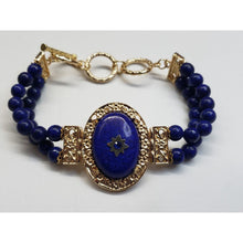Load image into Gallery viewer, LAPIS LAZULI Bead Bracelet. 75 ctw in Gold Tone Link. 7"-9"