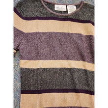 Load image into Gallery viewer, Kathie Lee Knit Top Shirt Womens Small Short Sleeve Stripe Green Purple Metallic