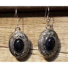 Load image into Gallery viewer, Blue Goldstone Ovel, Stainless Steel Fish Hooks Earrings