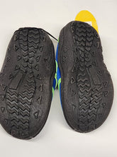 Load image into Gallery viewer, Beach Mania blue and lime green toddler water shoes, outsole tread
