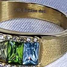 Load image into Gallery viewer, Size 9 Multi Color Simulated Sapphire, in Ion Plat