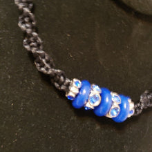 Load image into Gallery viewer, Hand Crafted Black Nylon "Twist Braid" Necklace with Carved Blue Jade &amp; Austrian