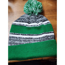 Load image into Gallery viewer, Sport-Tek STC21 Cape Cod Beanie Knit Pom Hat Forest Green Black White Striped