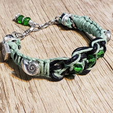 Load image into Gallery viewer, Black Leather &amp; Natural Green Hemp Bracelet
