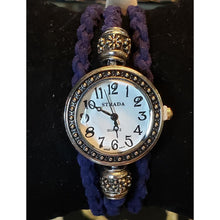 Load image into Gallery viewer, Genuine Navy Blue Leather Triple Wrap Strada Watch / Bracelet, Adjustable with Lobster Claw Clasp.
