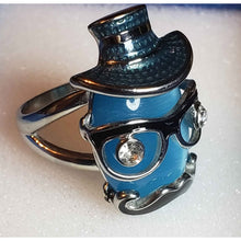 Load image into Gallery viewer, Size 8 Simulated Blue Cat's Eye 7.4 ctw, White Austrian Crystal, Enameled, Stainless Steel Ring
