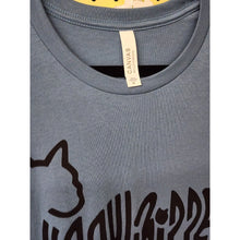 Load image into Gallery viewer, XL &quot;Pussywhipped&quot;, Cat Lover T-Shirt, Kitten Logo, Solid Black On Slate Blue