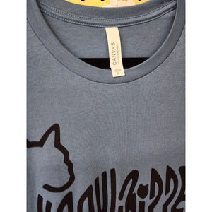 XL "Pussywhipped", Cat Lover T-Shirt, Kitten Logo, Solid Black On Slate Blue