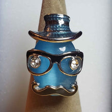 Load image into Gallery viewer, Size 8 Simulated Blue Cat's Eye 7.4 ctw, White Austrian Crystal, Enameled, Stainless Steel Ring