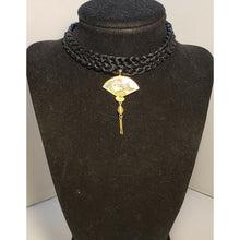 Load image into Gallery viewer, Black Nylon Choker with Folding Fan Drop, Adjustable 10.5"-12.5" with Gold Tone