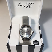 Load image into Gallery viewer, LUCY K Quartz Movement Watch with Faux MOP Dial and Mesh Strap in Silvertone