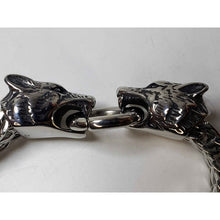 Load image into Gallery viewer, Double Wolf Head, Stainless Steel 8.5" Unisex Bracelet, Hinge Ring Clasp