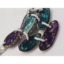 Load image into Gallery viewer, Purple Wood &amp; White Glass Beaded 18" Necklace With Shell Chips In Resin