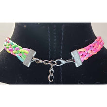 Load image into Gallery viewer, Rainbow / Multi Color Nylon Choker with Metal Om (Aum), Adjustable 12"-13.5" with Silvertone Chain