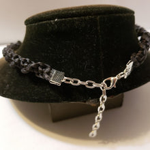 Load image into Gallery viewer, Hand Crafted Black Nylon "Twist Braid" Necklace with Carved Blue Jade &amp; Austrian