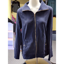 Load image into Gallery viewer, Relaxed by Charter Club large petite collared Navy zip up sweater jacket