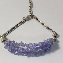 Load image into Gallery viewer, Natural Tanzanite &amp; Silver Plated Flat Chain Bracelet. Triple Strand, Adjustable