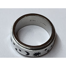 Load image into Gallery viewer, Size 6 Cosmic Moons Stars Silver Tone Stainless Steel Fidget Spinner Ring