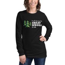 Load image into Gallery viewer, &quot;It Will Always Be Great Woods To Me&quot; Large Logo in White, Unisex Long Sleeve Tee | Bella + Canvas 3501