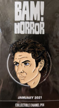 Load image into Gallery viewer, THE FLY Jeff Glodblum &quot;Seth Brundle&quot; Collectible Enamel Pin by AlleyCatGraphics, Bam! Box Horror Exclusive