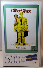 Load image into Gallery viewer, OFFICE SPACE 500 Piece &quot;Work Sucks&quot; Movie Poster Puzzle, in mock Blockbuster VHS Plastic Case. Cardinal