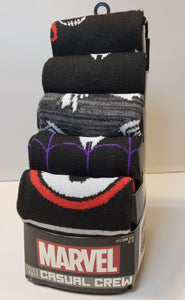 MARVEL "VENOM" 5 pack of Crew Socks (8-12) BIOWORLD. All different designs