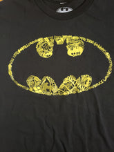 Load image into Gallery viewer, BATMAN, Graffiti in Classic Logo (Yellow on Black) Small T Shirt