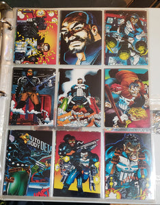 1992 MARVEL: THE PUNISHER: WAR JOURNAL ENTRY, Complete 90 card set VF/NM with 6 Bonus Chase Cards.
 