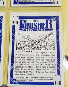 1992 MARVEL: THE PUNISHER: WAR JOURNAL ENTRY, Complete 90 card set VF/NM with 6 Bonus Chase Cards.
 