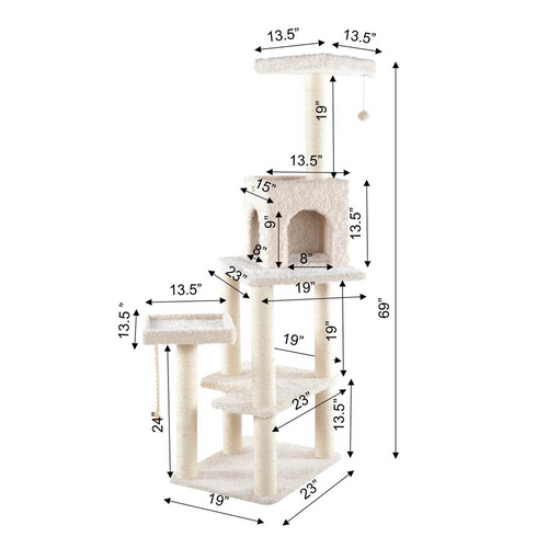 Armarkat Real Wood Cat Tower, Ultra thick Faux Fur Covered Cat Condo House A6902, Beige