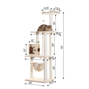 Armarkat 70" Real Wood Cat Furniture,Ultra thick Faux Fur Covered Cat Condo House A7005, Beige