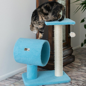 Armarkat Sky Blue 25" Real Wood Cat Tree With Scratcher And Tunnel for Privacy And Hiding, B2501