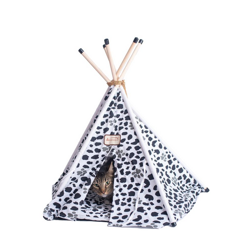 Armarkat Cat Bed Model C46, Teepee style, White w/black paw print