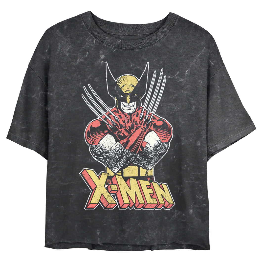 Junior's Marvel Vintage Wolverine Mineral Wash Crop Top