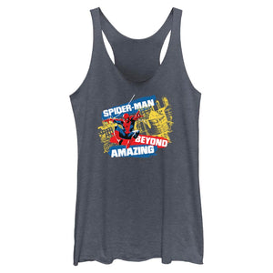 Junior's Marvel Spider-Man Beyond Amazing SPIDERMAN CITY SWING Tank Top