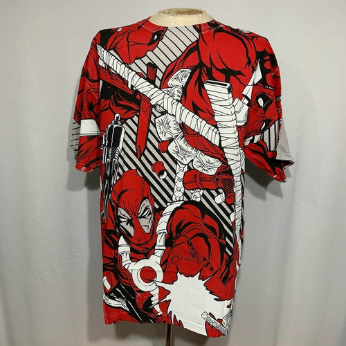 MARVEL- DEADPOOL All Over Mega Print XL T Shirt with Glow in the Dark! 2011 Deadstock, NEW Old Stock in Plastic