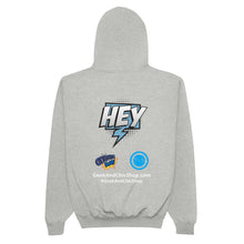 Load image into Gallery viewer, Ottomic Blue &quot;Comic Logo&quot; on Champion Hoodie with Geek &amp; Chic Shop Back Ad