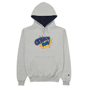 Ottomic Blue "Comic Logo" on Champion Hoodie with Geek & Chic Shop Back Ad